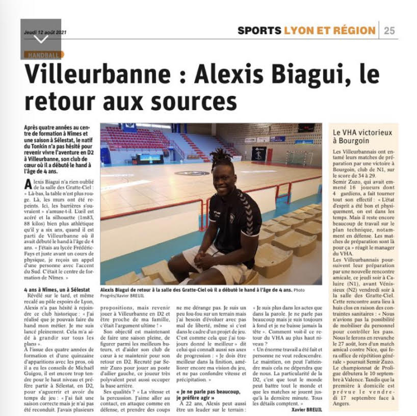 Lire la suite à propos de l’article Alexis Biagui de retour au VHA- Le Progrès le 12 Août 2021